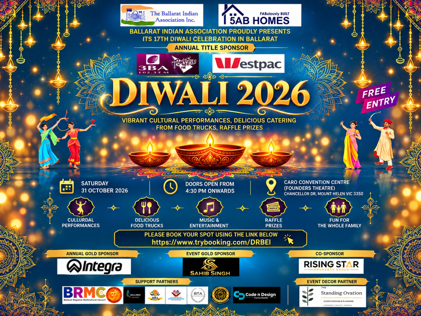 Diwali 2026 Ballarat Celebration Poster